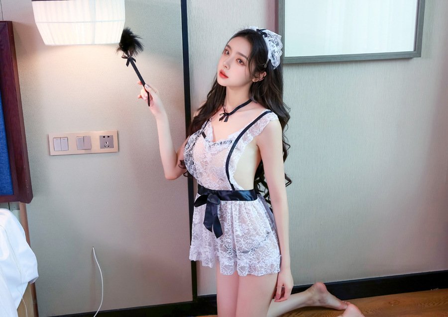 Wholesale Maid Costume - White Lace French Maid Lingerie Set - Image 2