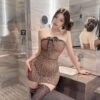 Leopard print bust bow and sheer bodice detail