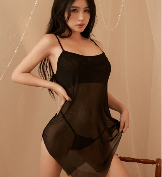 Wholesale mesh babydoll, sheer slip dress with thong
