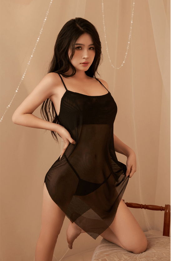 Wholesale mesh babydoll, sheer slip dress with thong
